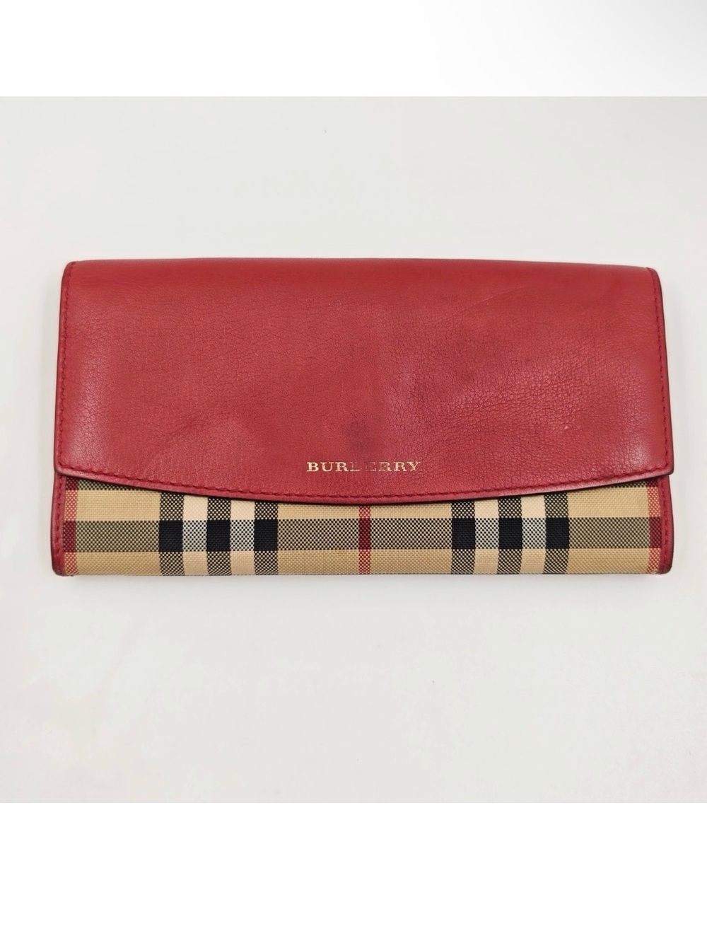 Burberry Red Leather & Classic Beige Check Continental Wallet - Picture 2 of 10